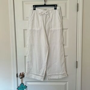 Joie White Linen  Lace Trim Pants